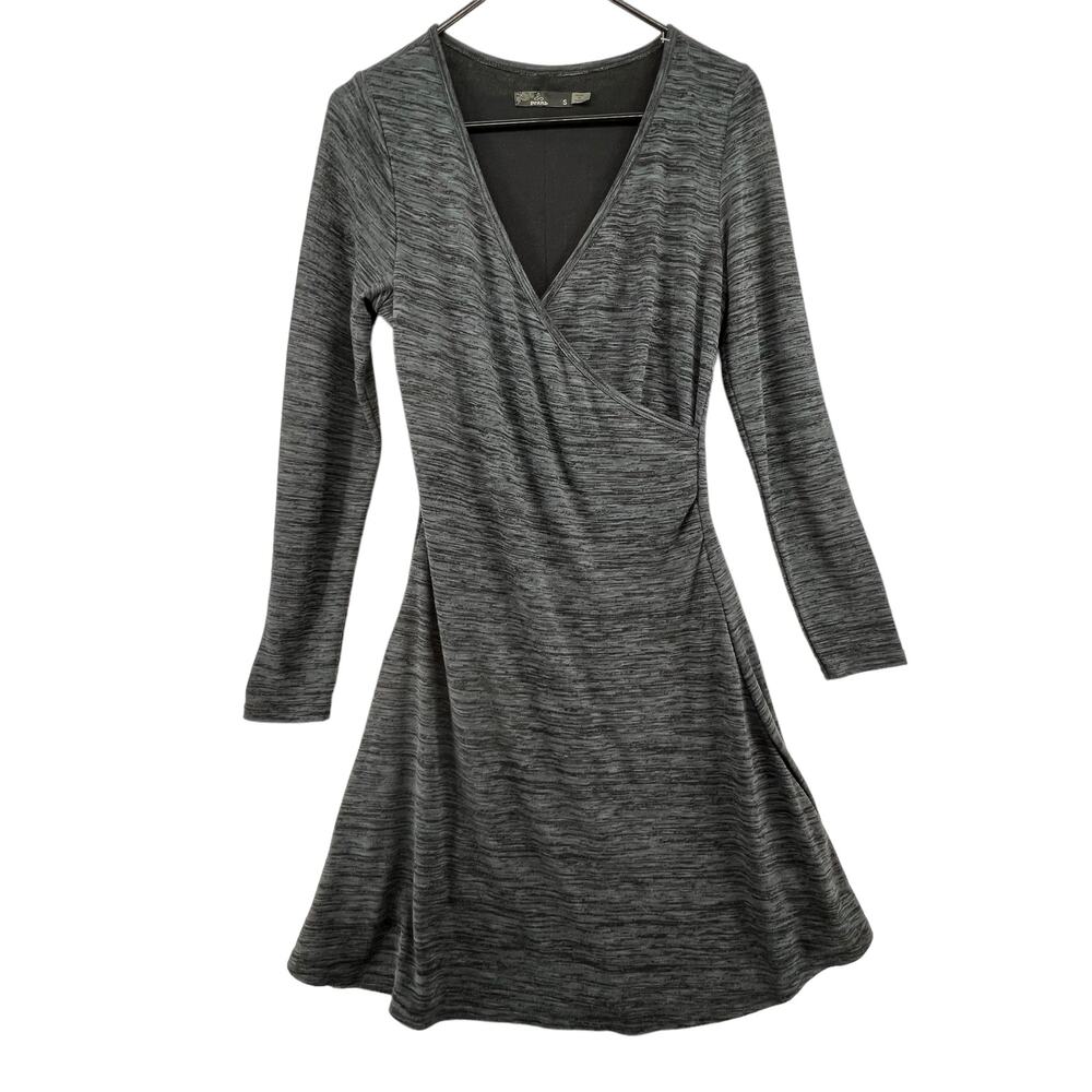 Prana Dress Size Small Cross Front Knit Long Sleeve Gray Knee Length Lined